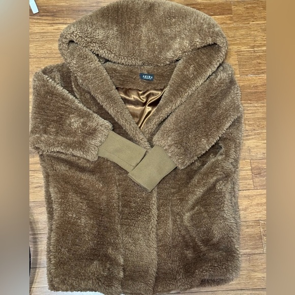 Akira teddy jacket brown sherpa hoodie coat womens size small - Picture 6 of 6